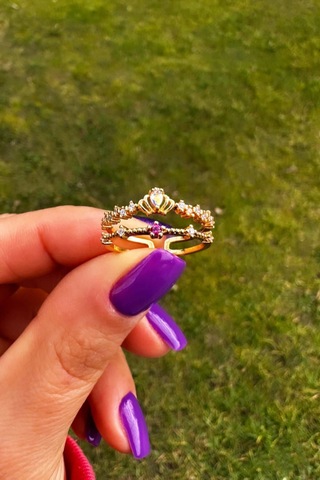 Altın Kaplama Ayarlanabilir Çift Sıra Hologram Yüzük Gold