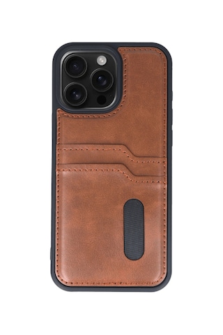 Newface - 414 - Apple iPhone Uyumlu 14 Pro Max Kılıf Sara Kartvizitli Deri Kılıf - Glblseme - - Taba