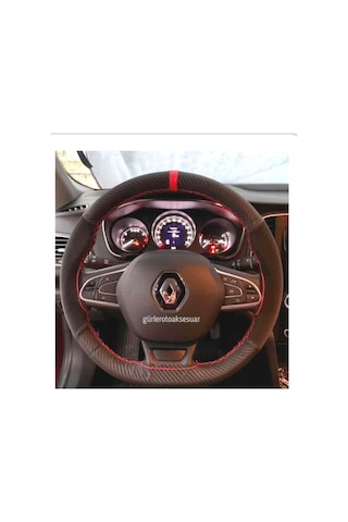 Megane 4 Dikmeli Direksiyon Kılıfı Alkantra-Karbon Kırmızı Yüzük