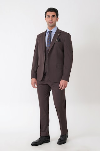 Efor Slim Fit Esnek Pamuklu Dokulu Kahverengi Yelekli Takım Elbise Tk 959