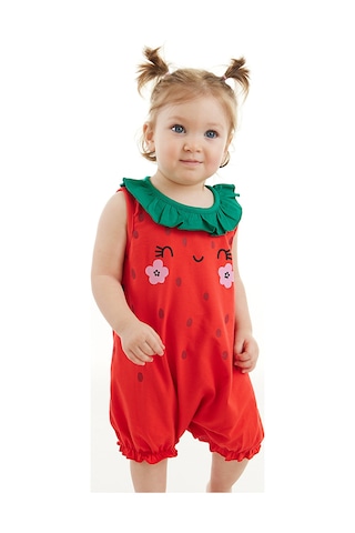 Denokids Tatlı Çilek Kız Bebek Pamuklu Yazlık Tulum Çok Renkli