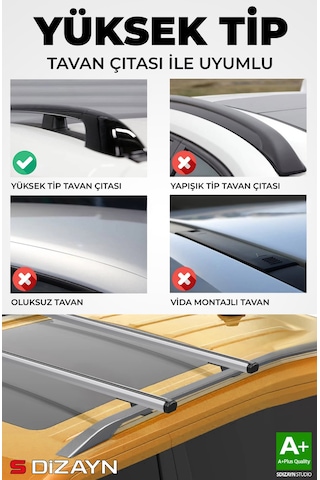 S-dizayn Vw Passat B6 Variant S-bar Cargo V1 Ara Atkı Tavan Taşıyıcı Barı Gri 130 Cm 2005-2010 A+ Kalite