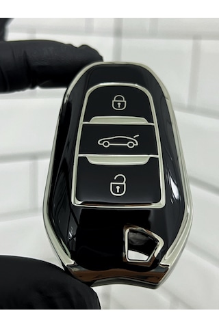 Peugeot 208 308 408 508 2008 3008 5008 Uyumlu Anahtar Kılıfı Gümüş - Siyah