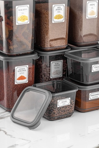 Meleni Home 12'li Set Sızdırmaz Kapaklı Kare Erzak Saklama Kabı Antrasit 12 X 0.50 Lt Etiketli