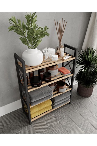 Ravilo Çok Amaçlı Dekoratif Banyo Rafı 4 Katlı Meşe Meşe