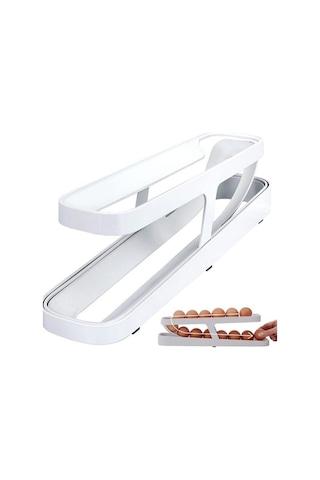 Novahub Modern Beyaz Otomatik Kaydırma Yumurta Dağıtıcı Buzdolabı Yumurta Tutucu Raf Saklama Kutusu Mutfak Aksesuarları Beyaz