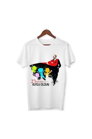 Alpşan Ticaret 23 Nisan Tişört 23 Nisan T-shirt Beyaz Çocuk Yetişkin Tişört Unisex T-shirt Çocuk Bayramı 52 Beyaz