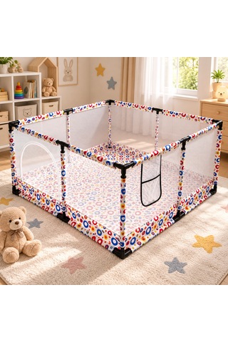 Missidea Çok Renkli Bebek Ve Çocuk Oyun Parkı 120x120 Cm Oyun Matı Ve 56 Parça Yapboz Blok Hediyeli