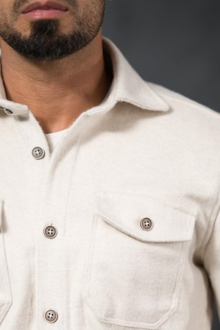 Advante Slimfit Çift Kapak Cepli Astarsız Kaşe Gömlek Krem