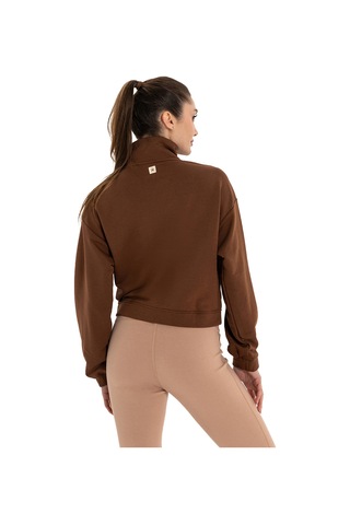 Inguz Dik Yaka Fermuarlı Organik Pamuk Sweatshirt Kahverengi