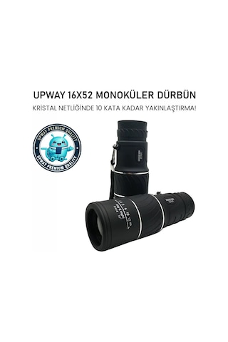 Upway 16x52 Monoküler Dürbün - Hd K9 Optik Cam Lens - 10x Yakınlaştırma Siyah
