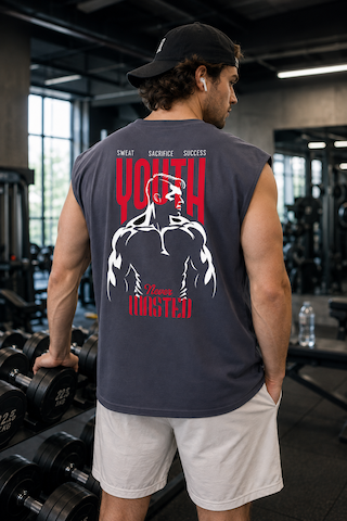Urbantrendstore Baskılı Premium Sporcu Atleti Gym Tişört %100 Pamuklu T-shirt Füme