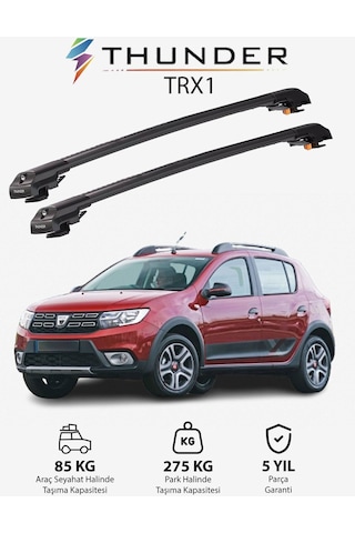 Dacıa Sandero Stepway 2013-2020 Trx1 Thunder Carrier Kilitli Ara Atkı Taşıyıcı Tavan Barı Siyah