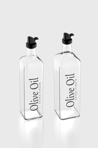 Renga Oslo Siyah Kapaklı Olive Oil Yazılı 750 Ml Ve 1000 Ml 2'li Cam Yağlık Seti 152003 Siyah