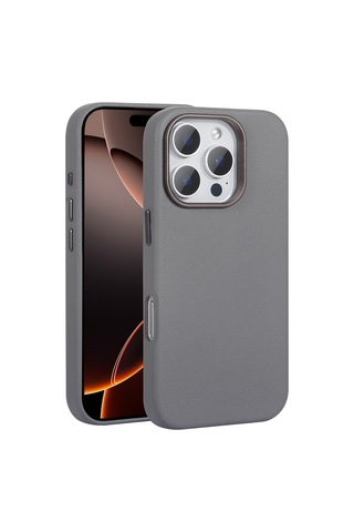 Apple Uyumlu iPhone 16 Pro Kılıf Magsafe Destekli Premium Pu Deri Kapak Royal Case/adora Gri
