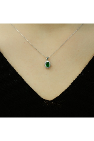 Lova Pırlantalı Oval Zümrüt Anturaj Kolye - 2040013