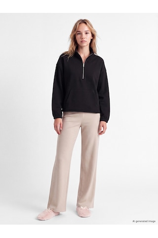 Lcw Young Siyah Oversize Soft Touch Kadın Pijama Üst