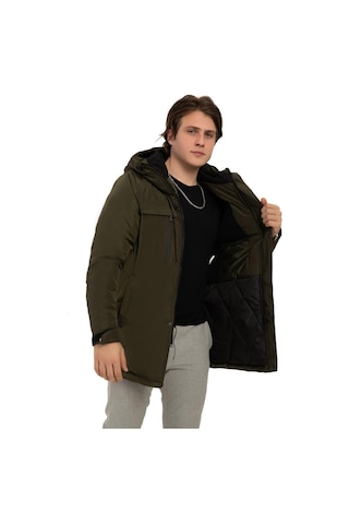 Erkek Polarlı Kürklü Su Ve Rüzgar Geçirmez Kapüşonlu Kışlık Mont & Kaban & Parka Haki