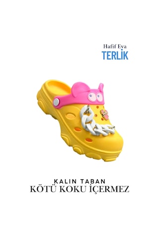 Sermoda Gözlük Desen Zincirli Eva Kız Çocuk Plaj Havuz Terlik Sabo Terlik Sarı