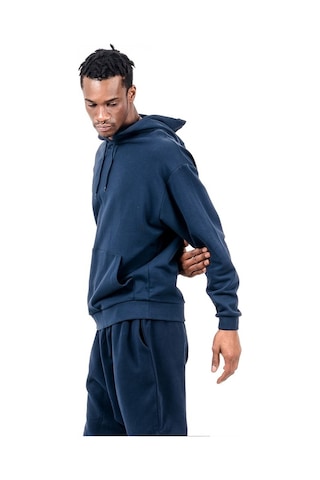 Jahr Marc Lacivert Önü Cepli Kapüşonlu Oversize Erkek Sweatshirt Lacivert