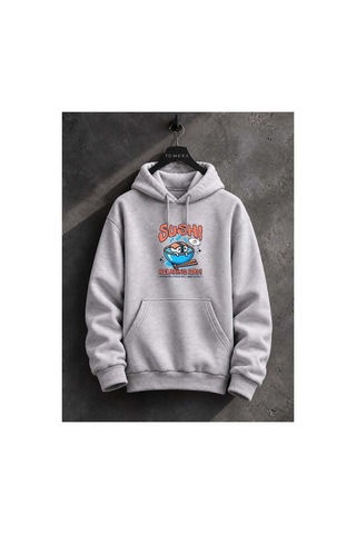 North Whiskers Relaxing Day Sushi Baskılı Unisex Hoodie Eğlenceli Streetwear Sweatshirt Gri - 929986183 Gri - 929986183 Gri