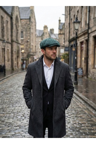 Emybox Erkek Kaşe 8 Köşe Kasket Şapka Klasik Retro- Peaky Blinders Tarzı Lastikli Standart Beden H