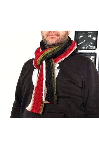 Çizgili El Yapımı Erkek Fular, Örgü Erkek Atkısı , Unisex Fular Bordo