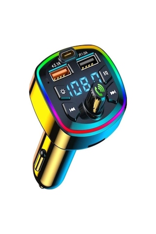 Araç Bluetooth 5.0 Fm Transmitter Cihazı Araba Müzik Mp3 Çalar Sd Kart Okur Oto Çakmaklık Şarj Aleti