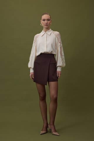 Sateen Talia Şort Etek - Kahve-137062 Kahve
