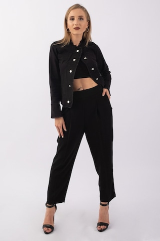 Bold & Young Kadın Yağ Yeşili Power Strech Çıt Çıtlı Slim Fit Denim Ceket Siyah