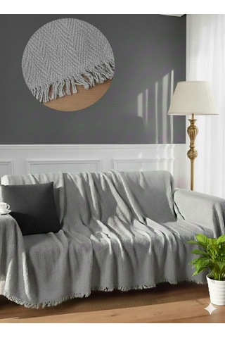 % 100 Pamuk Kolları Örten Koltuk Örtüsü 180 X 300 Cm- Kaymaz, Terletmez Açık Gri