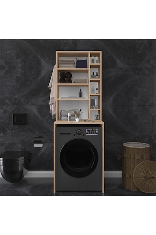 Asra Trend Çamaşır Makinesi Üstü Banyo Dolabı BD-03 %100 MDF Çok Amaçlı Düzenleyici Raf Sonoma Meşe