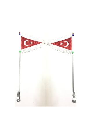 2 Adet Bisiklet Bayrak Direği Dantelli Türk Bayrağı İle Kırmızı