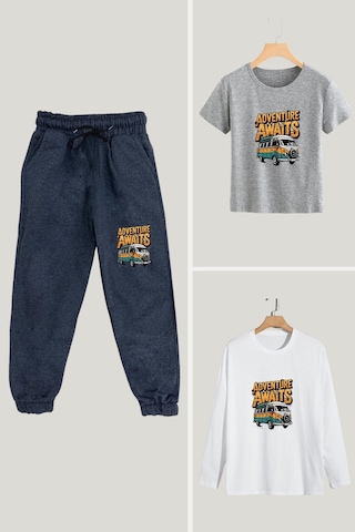 Fyk Kids Erkek Çocuk Mevsimlik 3'lü Set Advanture Yazı Baskılı Alt-üst Takım Çok Renkli