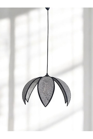 Modern Hazeran Görünümlü Yapraklı Çiçek Şeklinde Bohem Rustik Avize - Siyah Siyah