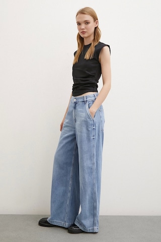 Never More Yüksek Bel Geniş Paça Jean Buz Mavisi Buz Mavisi Buz Mavi