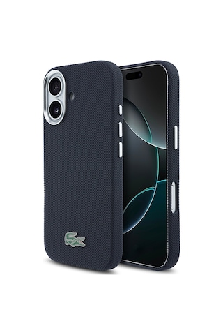Apple iPhone 17 Kılıf Lacoste Lisanslı M-safe Uyumlu Pvc Pike Desenli İkonik Timsah Logolu Kapak Lacivert