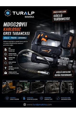 Maxxt 20v Tek Akülü Gres Pompası Mdgg20vıı 690 Bar 120 Cm 10000 Psı