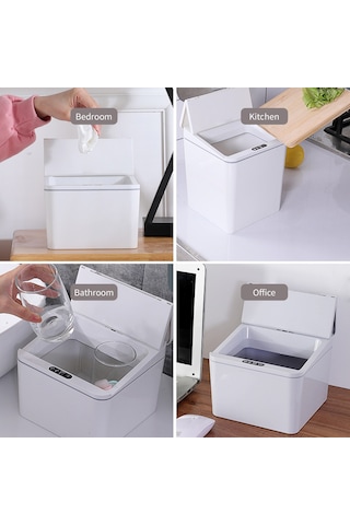 Moveevo Beyaz 6l Usb Şarjlı Oto Kapatır Entegre Kapaklı Entegre Sensörlü Masaüstü/araç İçin Çöp Kutusu Beyaz