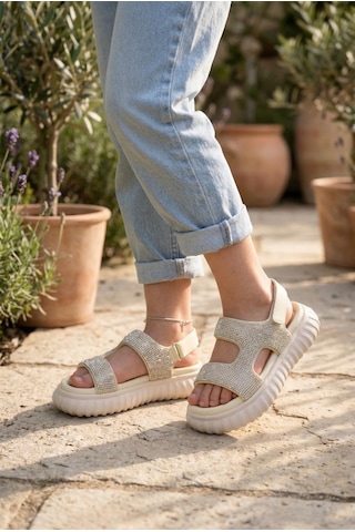 Marco Kids 846 Anatomik Kız Çocuk Taşlı Sandalet Bej