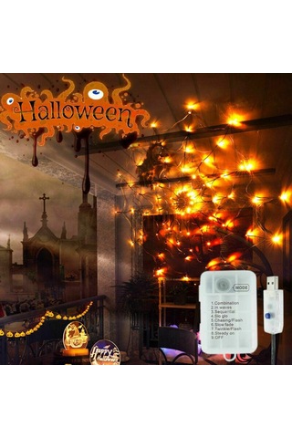 Cadılar Bayramı Led Su Geçirmez Dize Işık Cadılar Bayramı Örümcek Web Işık Pil/usb Uzaktan Tatil Işık Korku Perili Ev Sahne Dekor Sıcak Beyaz