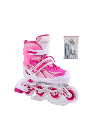 F-sports Pembe Ayarlabilir 2+2 Işıklı Metal Alıştırma Pateni Çanta Pembe