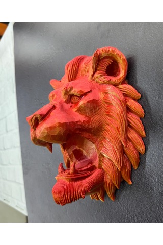 Dekoratif Asılabilir Aslan Başı 3d Duvar Heykeli Gold Red 20x21 C