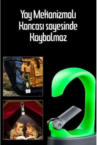Çok Fonksiyonlu Type-c Girişli Kancalı 750 Lümen Şarjlı 4 Mod Aydınlatma Kamp Lambası Araç Tamirci Çalışma Vb Feneri Gri