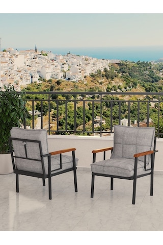 Modern Balkon, Bahçe, Cafe, Metal Koltuk, Kanepe Tekli - Açık Gri Açık Gri