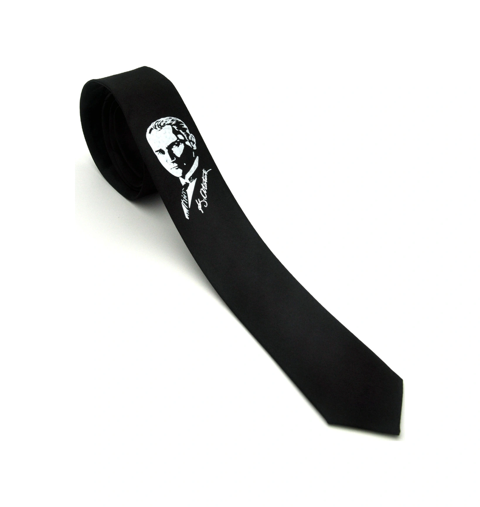 Çocuk Boy Atatürk Ve Imza Baskılı Saten Siyah Kravat - Ck-29