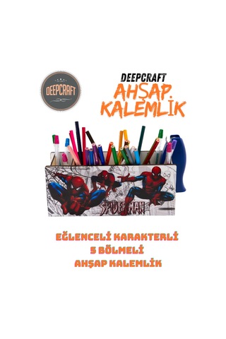 Deepcraft Ahşap Çocuklar İçin Masa Üstü Kare Kalemlik & Organizer-elsa