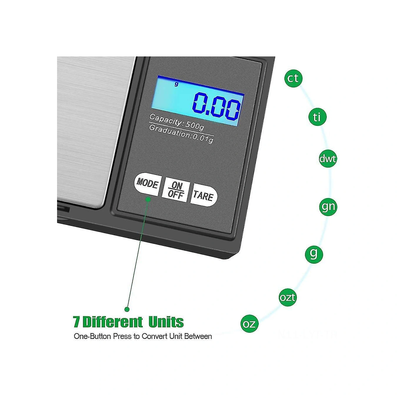 Youtek El Tipi Dijital Terazi, 0.03-500g Hassasiyet, 7 Ölçü Birimi G/gn/oz Vs. , Lcd Ekranlı, Taşınabilir Gıda-mucevher Tartım Aleti Çok Renkli