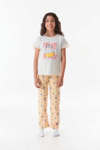 Fullamoda Kedi Baskılı Bisiklet Yaka Kız Çocuk Pijama Takımı 24mıcg631212273-beyaz 24MICG631212273-Beyaz