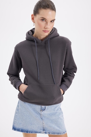 Tudors Kadın Relax Fit Rahat Kesim Pamuklu Kapüşonlu Kanguru Cepli Füme Sweatshirt-39938 Füme